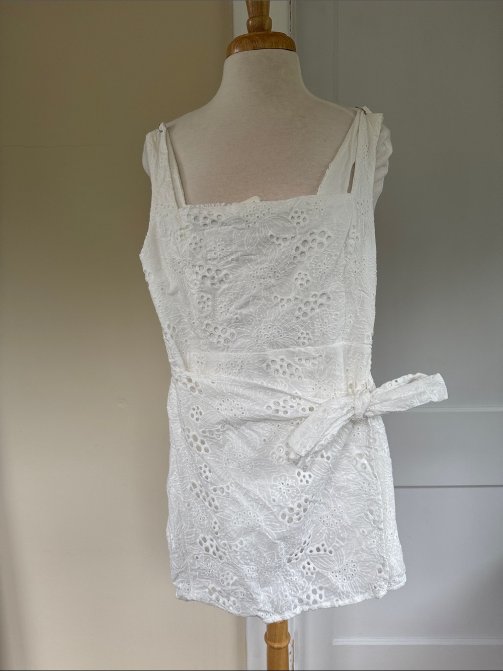 Altar'd State White Eyelet Tie-Waist Mini Dress